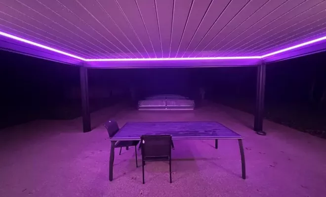 Installation d’une pergola bioclimatique sur mesure avec éclairage leds et stores verticaux à Bordeaux et sa région, Mérignac, NOVA STORES
